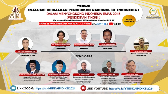 Diskusi Publik Daring Evaluasi Kebijakan Pendidikan Tinggi dalam Menyongsong Indonesia Emas 2045