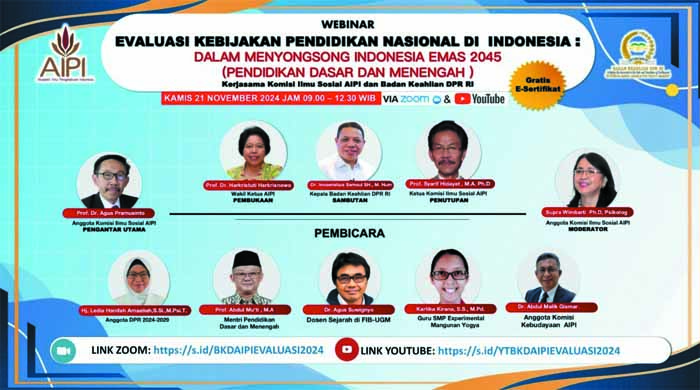 Diskusi Publik Daring : Evaluasi Kebijakan Pendidikan Dasar dan Menengah dalam Menyongsong Indonesia Emas 2045