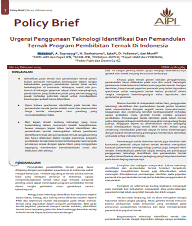 Policy Brief: No.10, Februari 2025, Urgensi Penggunaan Teknologi Identifikasi Dan Pemandulan Ternak Program Pembibitan Ternak Di Indonesia