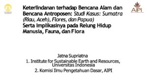 Keterlindanan terhadap Bencana Alam dan Bencana Antroposen: Studi Kasus: Sumatra (Riau, Aceh), Flores, dan Papua)Serta Implikasinya pada Relung Hidup Manusia, Fauna, dan Flora