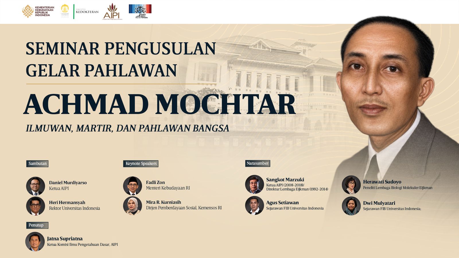 Seminar Pengusulan Gelar Pahlawan Nasional Prof. Dr. Achmad Mochtar: Ilmuwan, Martir, dan Pahlawan Bangsa